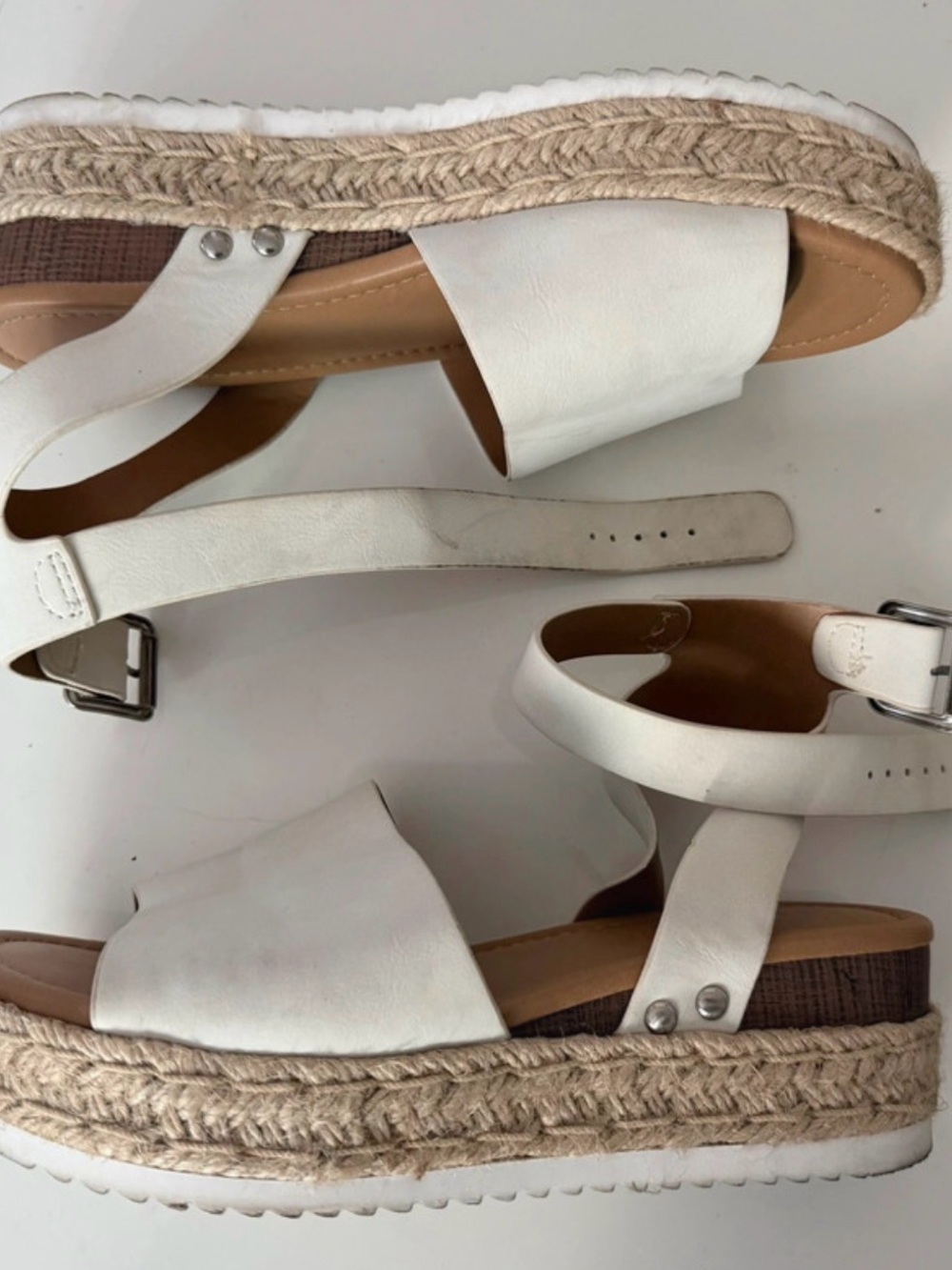 Soda White Espadrille Platform Sandals with Ankle Strap